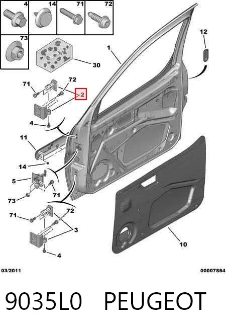 Bisagra de puerta delantera izquierda 9035L0 Peugeot/Citroen