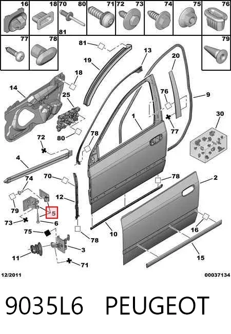 Bisagra de la puerta delantera derecha 9035L6 Peugeot/Citroen