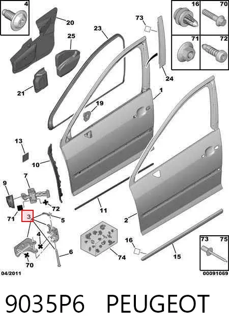 Bisagra de puerta delantera izquierda 9035P6 Peugeot/Citroen