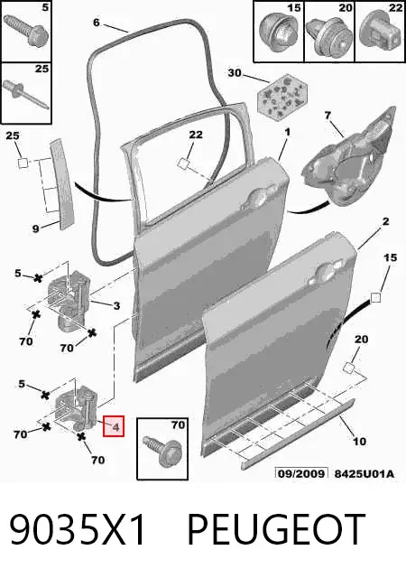 Bisagra de puerta delantera izquierda 9035X1 Peugeot/Citroen