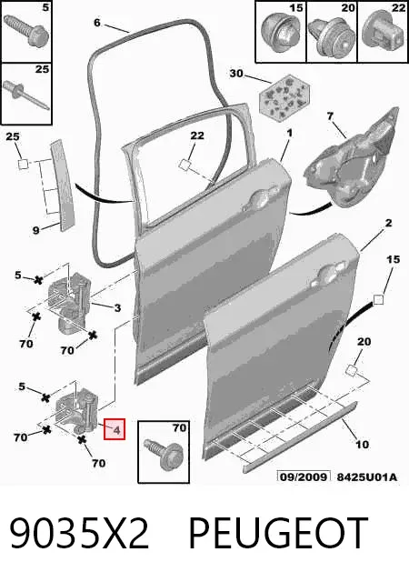 Bisagra de la puerta delantera derecha 9035X2 Peugeot/Citroen