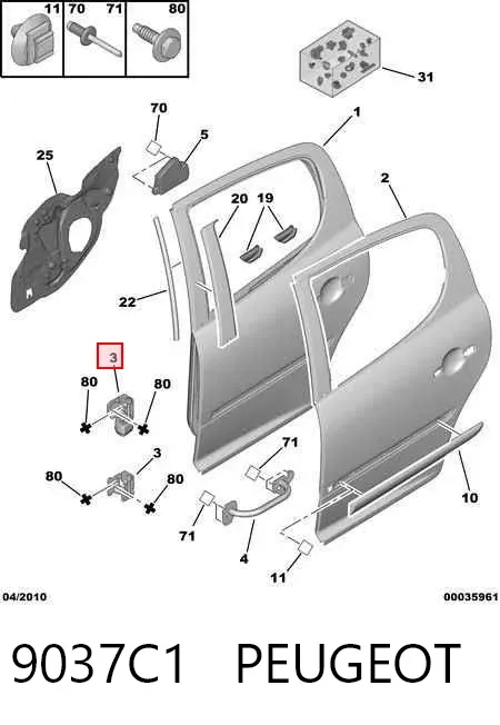 Bisagra de puerta trasera izquierda 9037C1 Peugeot/Citroen