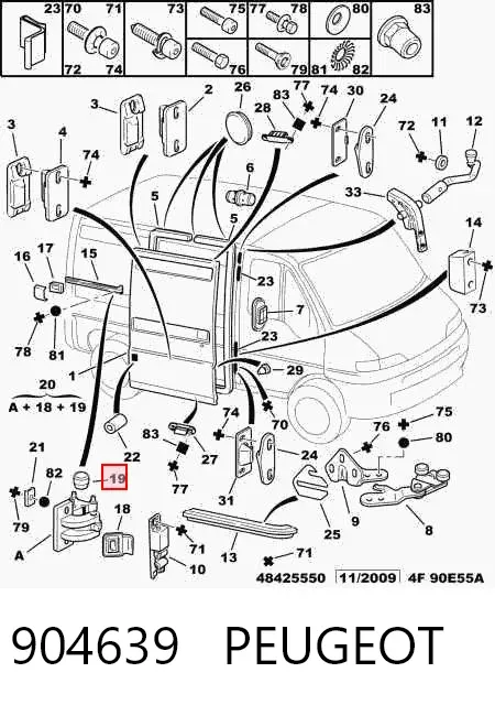 Kit de reparación de rodillo de puerta corrediza 904639 Peugeot/Citroen