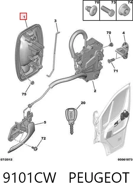 Manija exterior derecha de puerta delantera 9101CW Peugeot/Citroen