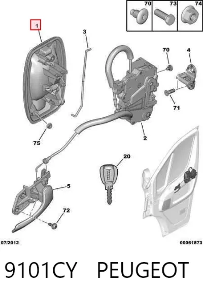 Manija exterior izquierda de puerta delantera PEUGEOT 9101CY