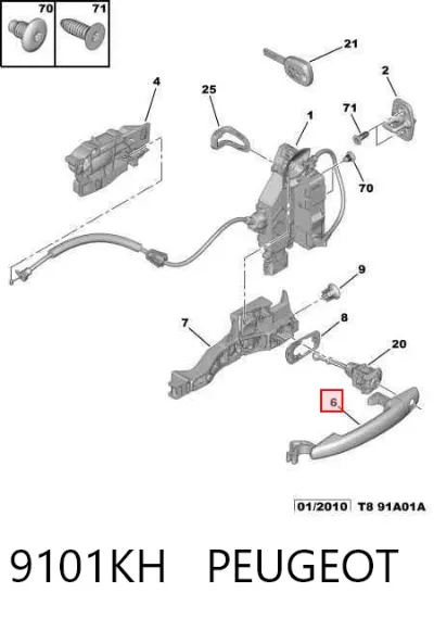 Manija exterior derecha delantera/trasera de puerta PEUGEOT 9101KH