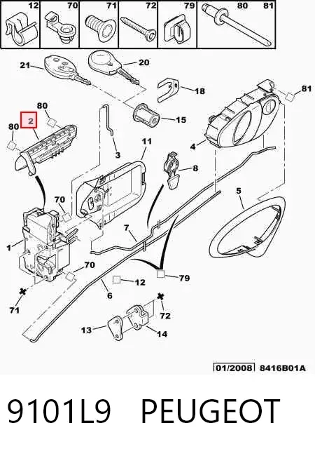 Manija exterior derecha de puerta delantera 9101L9 Peugeot/Citroen