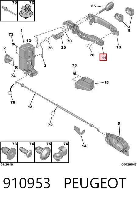 Soporte de manija exterior de puerta delantera izquierda 910953 Peugeot/Citroen