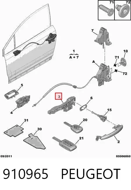 Soporte de manija exterior de puerta derecha 910965 Peugeot/Citroen
