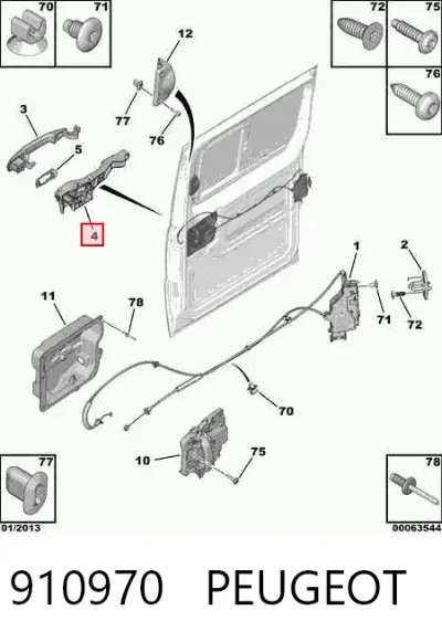 Soporte de manija exterior de puerta delantera izquierda PEUGEOT 910970