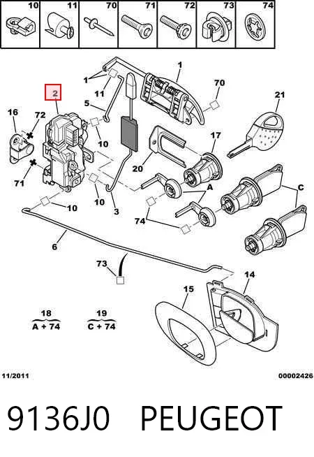 Cerradura de puerta delantera derecha 9136J0 Peugeot/Citroen