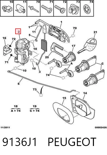 Cerradura de puerta delantera derecha 9136J1 Peugeot/Citroen