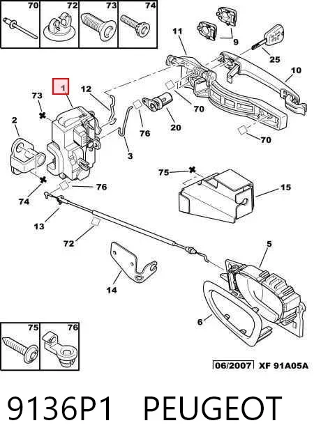 Cerradura de puerta delantera derecha 9136P1 Peugeot/Citroen