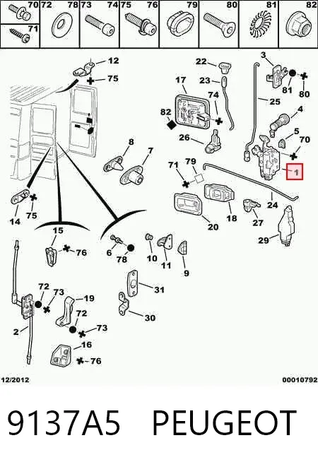 Cerradura de puerta trasera derecha de doble hoja 9137A5 Peugeot/Citroen