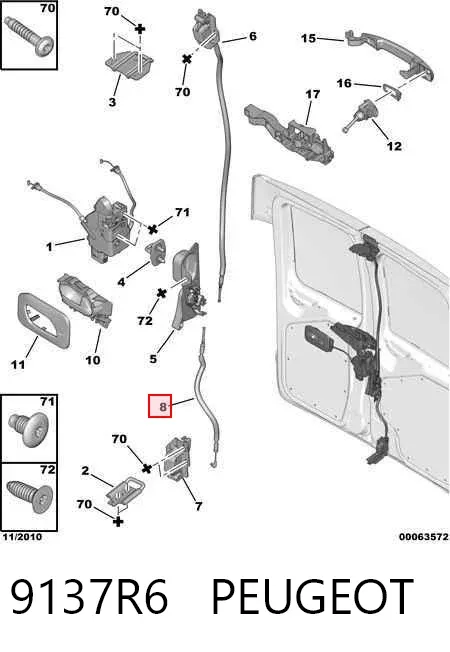 Cable de apertura de cerradura de puerta trasera izquierda 9137R6 Peugeot/Citroen