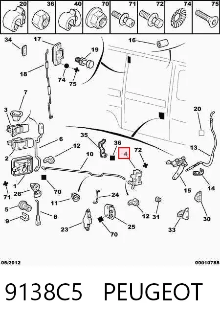 Cerradura de puerta lateral corrediza derecha 9138C5 Peugeot/Citroen