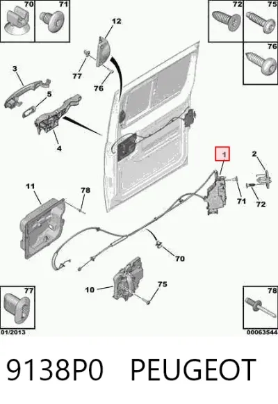Cerradura de puerta lateral corrediza derecha PEUGEOT 9138P0