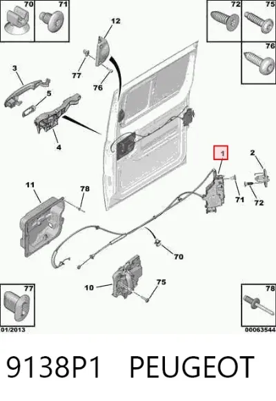 Cerradura de puerta lateral corrediza derecha PEUGEOT 9138P1