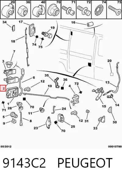 Manija interior derecha de puerta corrediza PEUGEOT 9143C2