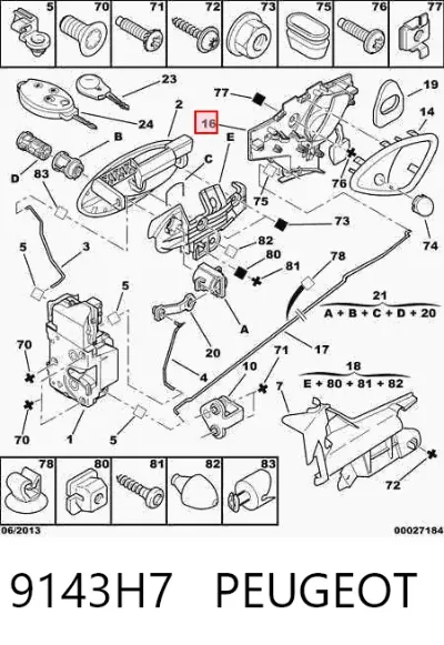 Manija interior de puerta delantera izquierda PEUGEOT 9143H7