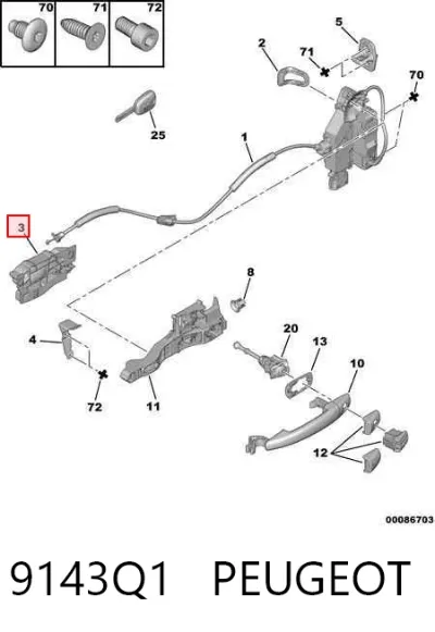 Manija interior de puerta delantera izquierda PEUGEOT 9143Q1