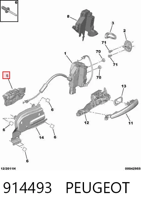 Manija interior derecha delantera/trasera de puerta 914493 Peugeot/Citroen