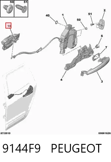 Manija interior derecha delantera/trasera de puerta 9144F9 Peugeot/Citroen