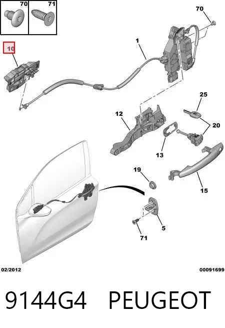 Manija interior derecha delantera/trasera de puerta 9144G4 Peugeot/Citroen