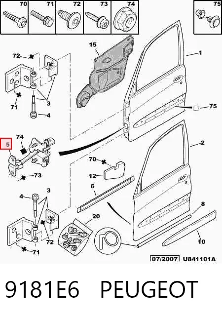Limitador de apertura de puerta delantera 9181E6 Peugeot/Citroen