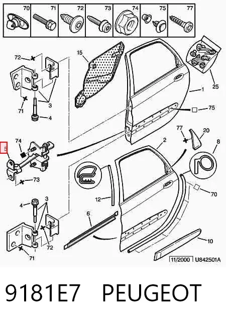 Limitador de apertura de puerta trasera 9181E7 Peugeot/Citroen