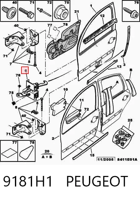 Limitador de apertura de puerta delantera 9181H1 Peugeot/Citroen