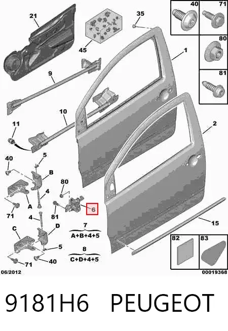 Limitador de apertura de puerta delantera 9181H6 Peugeot/Citroen
