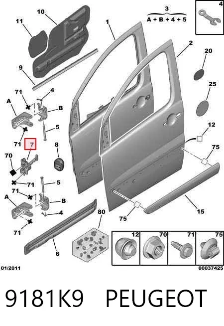 Limitador de apertura de puerta delantera 9181K9 Peugeot/Citroen