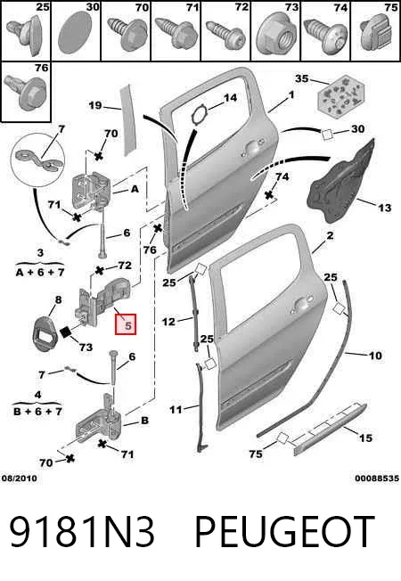 Limitador de apertura de puerta trasera 9181N3 Peugeot/Citroen