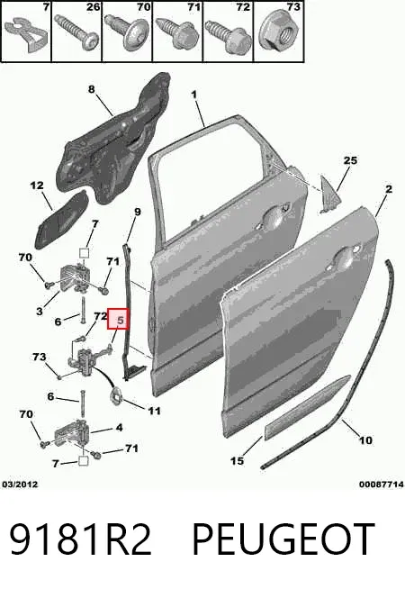 Limitador de apertura de puerta trasera 9181R2 Peugeot/Citroen