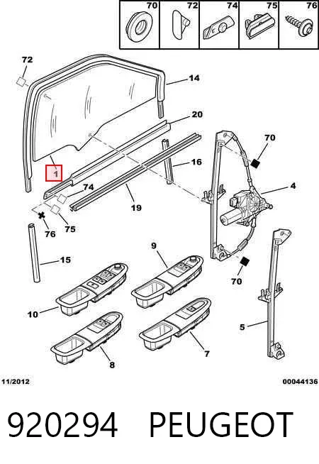 Cristal de puerta delantera derecha 920294 Peugeot/Citroen