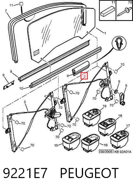 Mecanismo de elevalunas delantero izquierdo 9221E7 Peugeot/Citroen