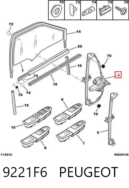Mecanismo de elevalunas delantero izquierdo 9221F6 Peugeot/Citroen