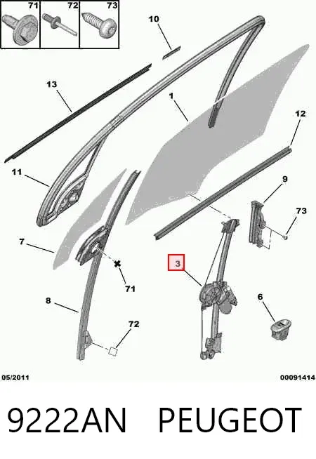 Mecanismo de elevalunas delantero derecha 9222AN Peugeot/Citroen