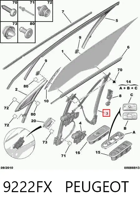 Mecanismo de elevalunas delantero derecha 9222FX Peugeot/Citroen