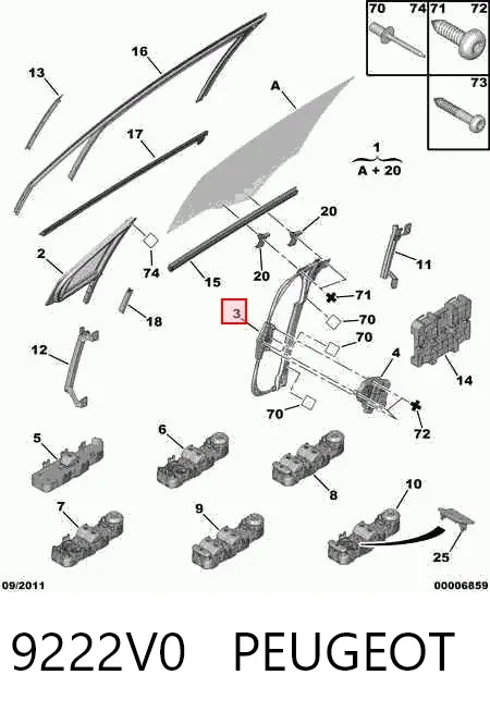 Mecanismo de elevalunas delantero derecha 9222V0 Peugeot/Citroen