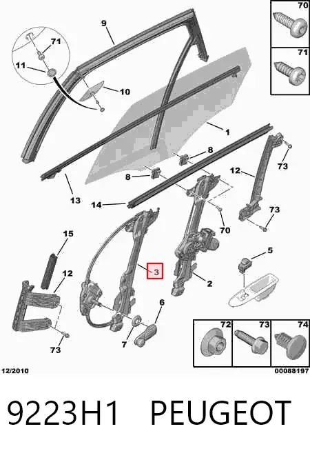 Mecanismo de elevalunas de la puerta trasera izquierda 9223H1 Peugeot/Citroen
