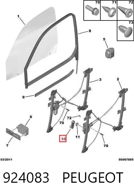 Manivela de elevalunas de puerta trasera 924083 Peugeot/Citroen