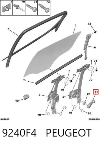 Manivela de elevalunas de puerta trasera PEUGEOT 9240F4