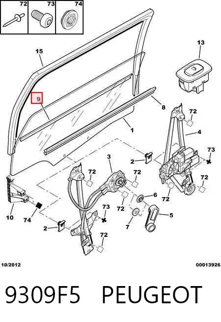 Sellador exterior de vidrio de puerta trasera izquierda 9309F5 Peugeot/Citroen