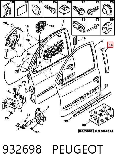 Moldura vertical de puerta delantera izquierda 932698 Peugeot/Citroen
