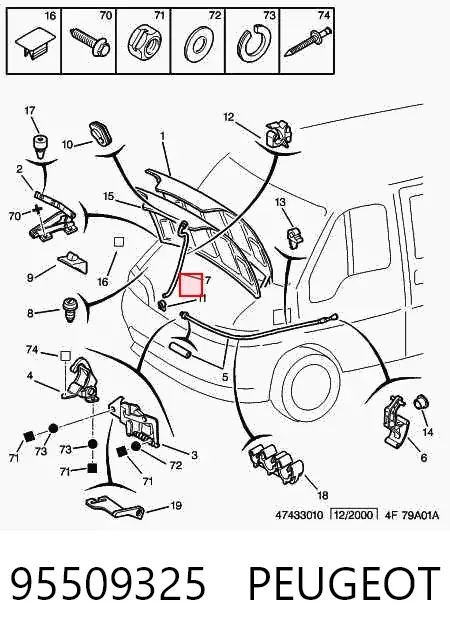 Fijador del soporte del capó 95509325 Peugeot/Citroen