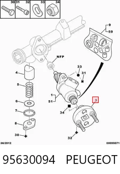 Acoplamiento del cardán de dirección PEUGEOT 95630094