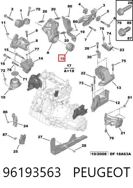 Soporte trasero de motor con silentblock 96193563 Peugeot/Citroen