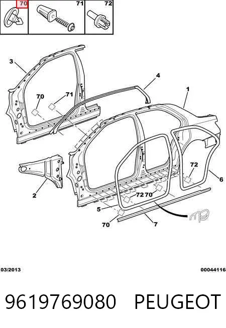 Clip de fijación de moldura de puerta 9619769080 Peugeot/Citroen